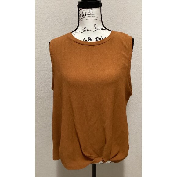 Sleeveless Rust Orange Knit Top With Front Twist Detail Size L - Picture 2 of 6